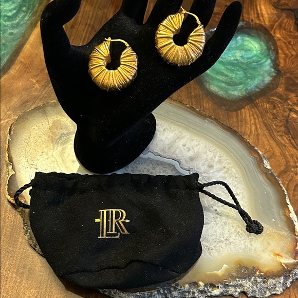 Lauren Ralph Lauren Jewelry - LR Bronze Italy Gold Tone Earrings with black drawstring dust bag, 1 1/4”